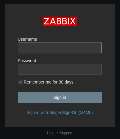 Page d'Authentification Zabbix avec option SAML