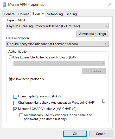 Windows 10 - VPN Properties